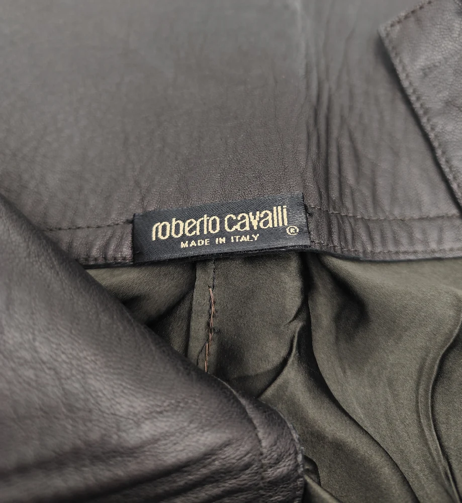 ROBERTO CAVALLI 2000s GREEN SILK AND LEATHER SHIRT AND PANTS SET - Image 9