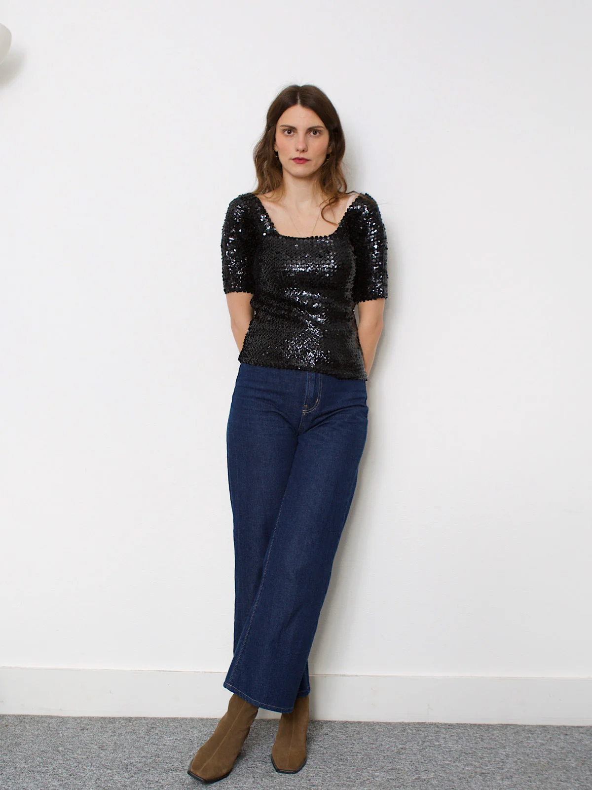 Vintage black sequins top short sleeves - Image 12