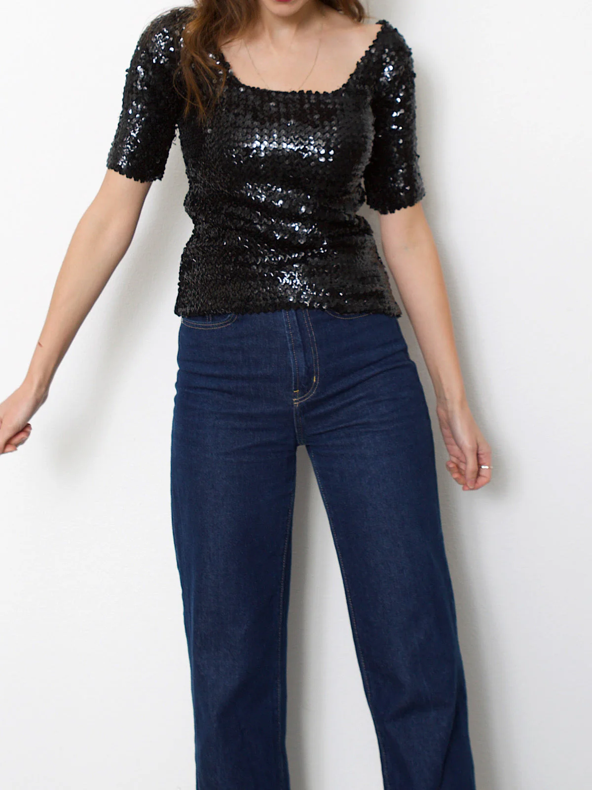 Vintage black sequins top short sleeves - Image 8