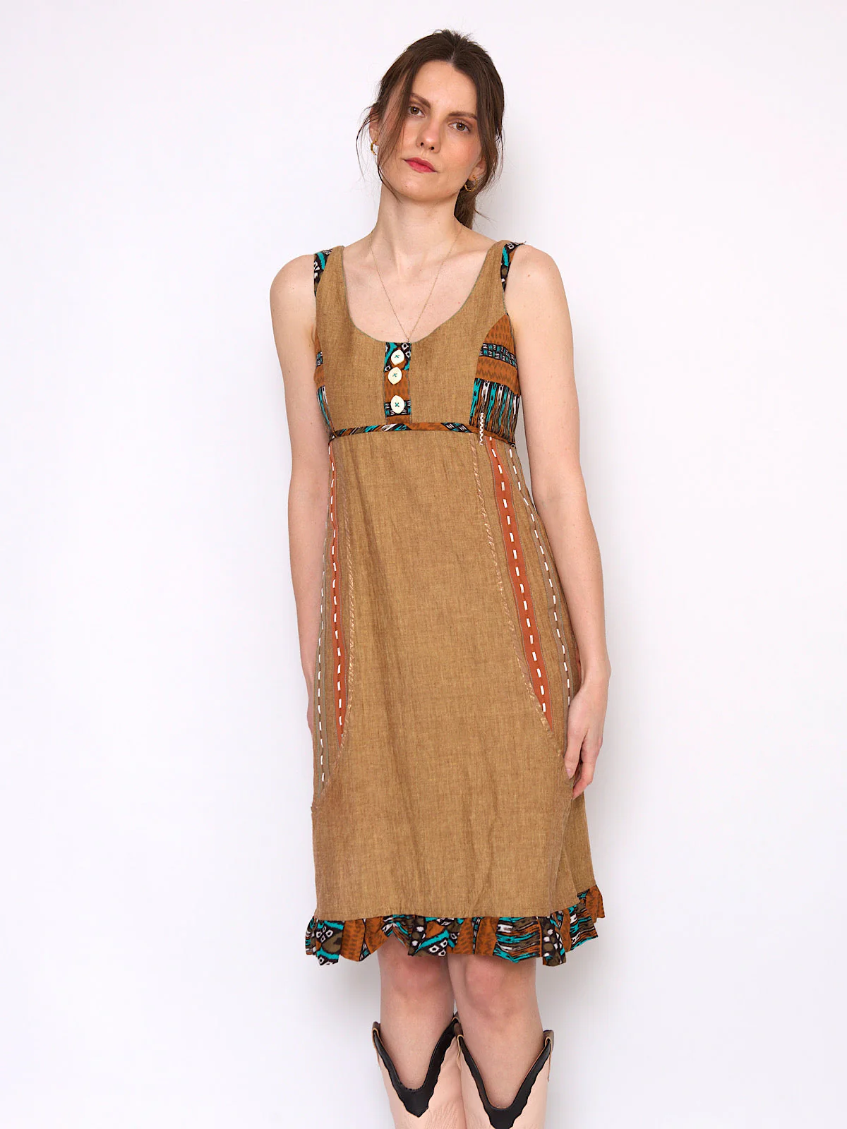 Vintage brown cotton ethnic / boho summer dress - Image 3