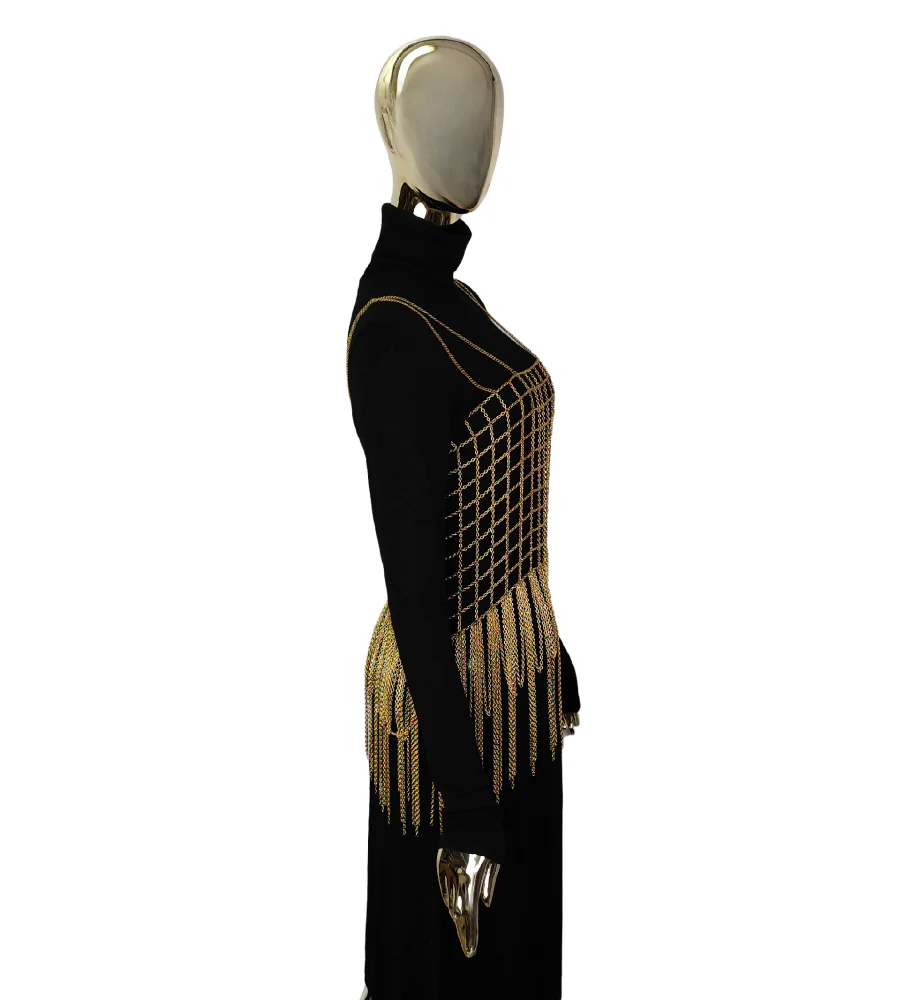 VINTAGE GOLDEN METAL CHAIN SQUARES FRINGED TOP - Image 3