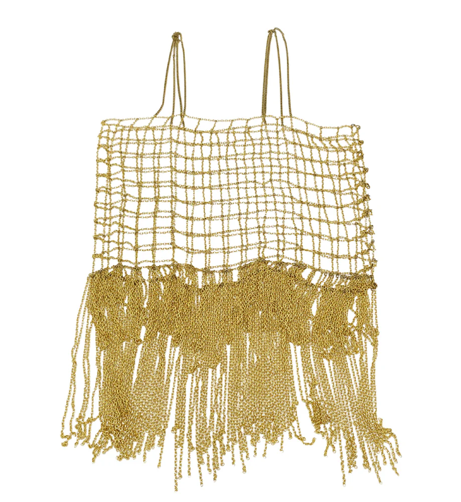 VINTAGE GOLDEN METAL CHAIN SQUARES FRINGED TOP - Image 5