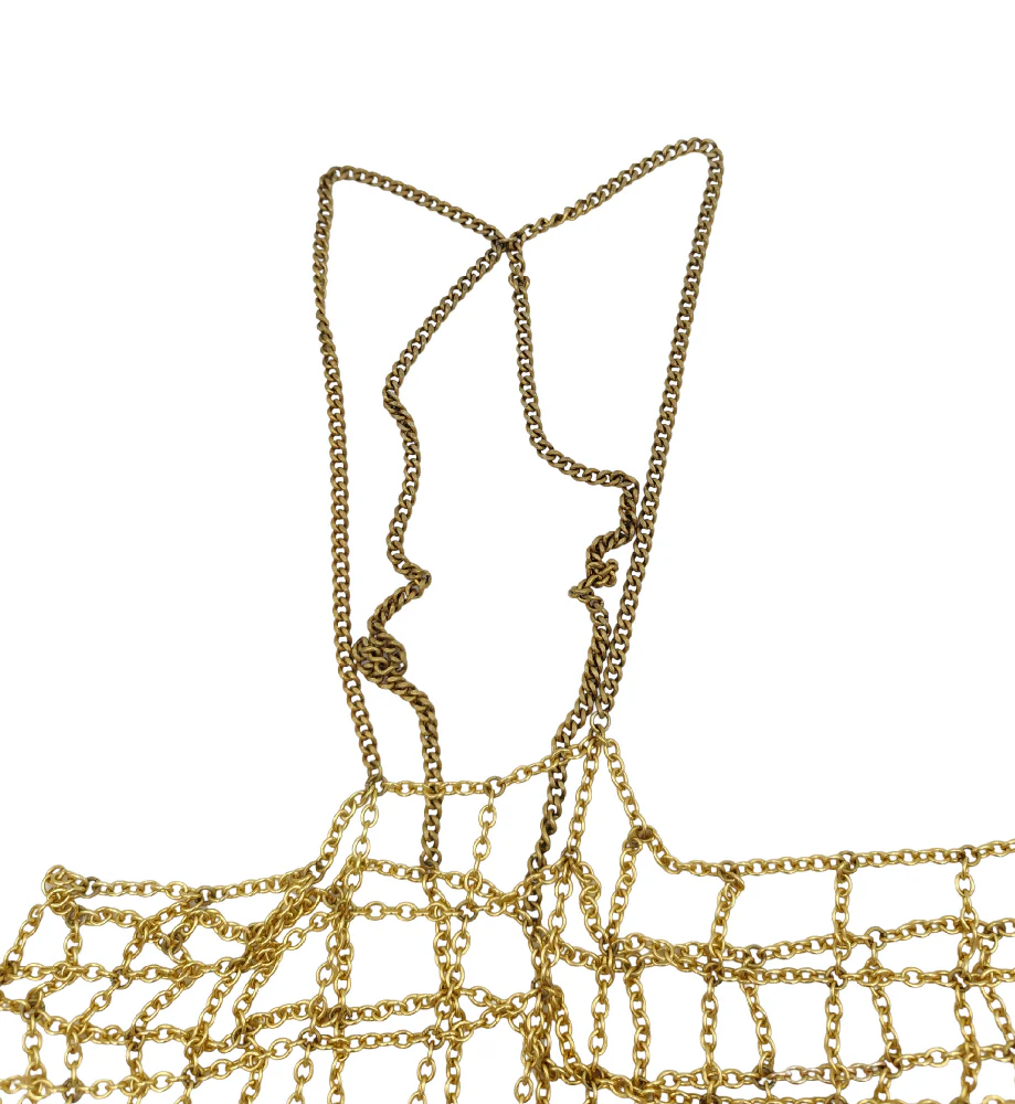 VINTAGE GOLDEN METAL CHAIN SQUARES FRINGED TOP - Image 8