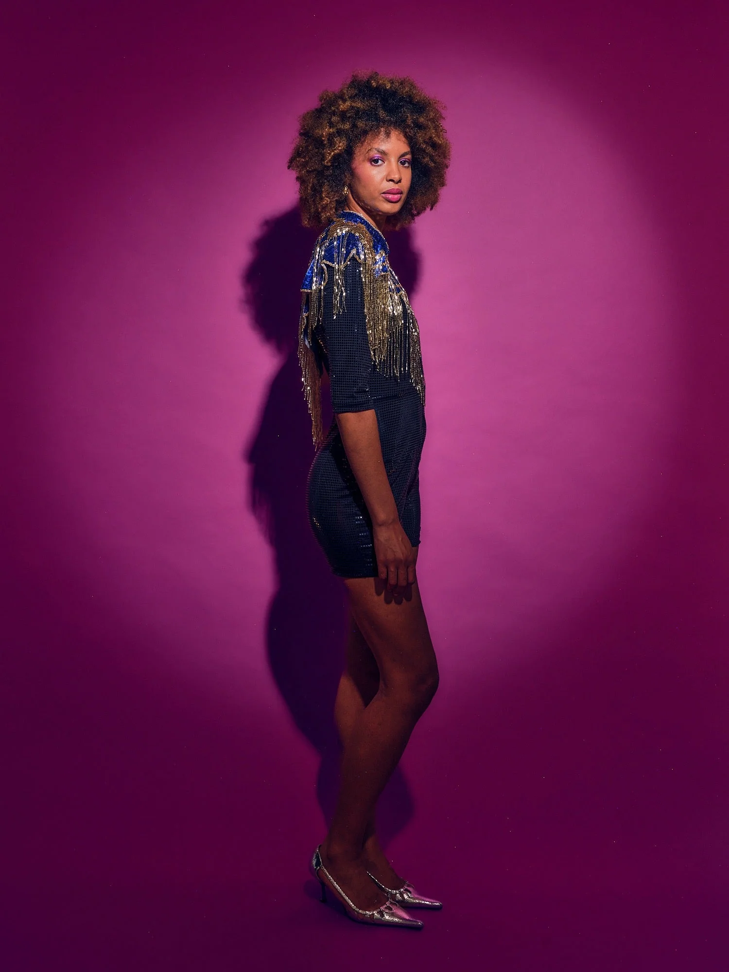 Western Cowboy Blue Sequinned Cape with fringing - Image 3