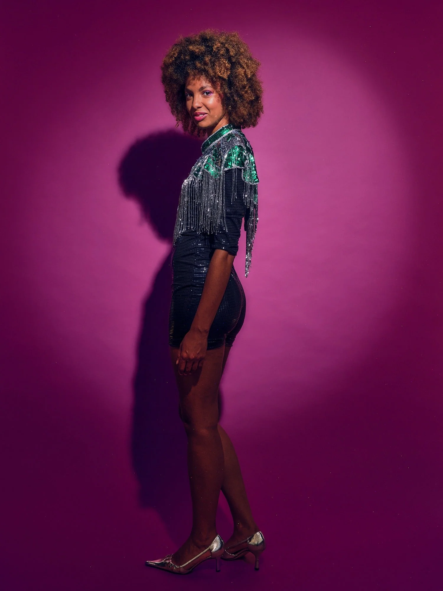 Western Cowboy Green Sequinned Cape with fringing - Image 5